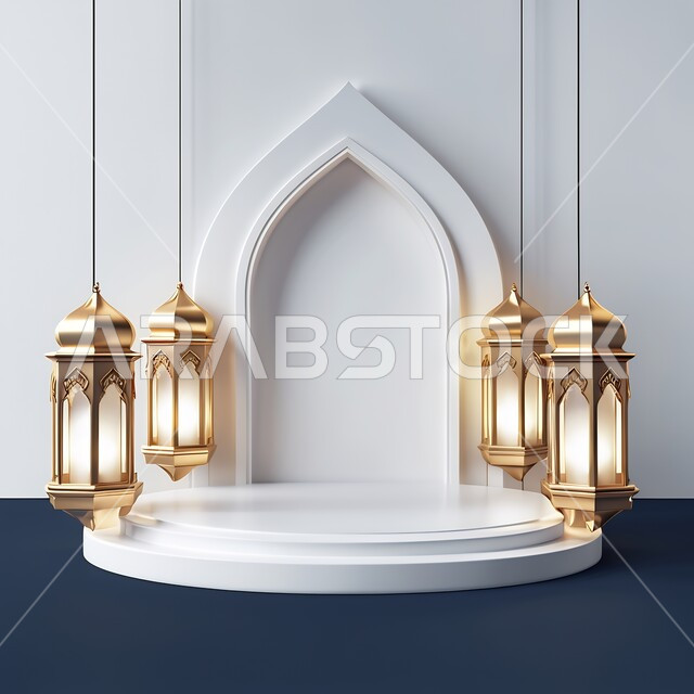 اكسسوارات و تحف ثلاثية الأبعاد، الاحتفال بالأعياد والمناسبات الدينية، الاستعداد لاستقبال شهر رمضان المبارك، ديكورات وأنوار اسلامية، أجواء رمضانية روحانية، فوانيس تقليدية معدنية، خلفية بيضاء