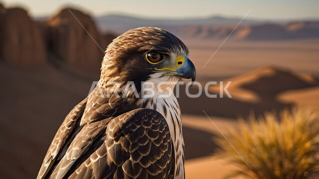 تدريب وترويض الطيور الجارحة والمفترسة، إقامة نادي الصقور في موسم الصيد السنوي في المملكة العربية السعودية، الفخر بالتراث السعودي العريق  طائر الصقر في إحدى المحميات الطبيعيه، رمز القوة والتحدي وحدة البصر