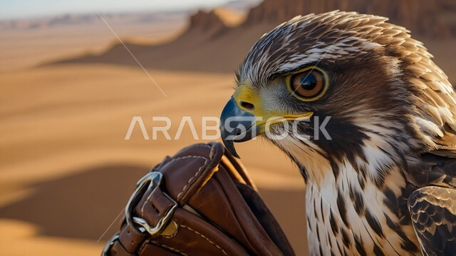 طائر الصقر في إحدى المحميات الطبيعيه، رمز القوة والتحدي وحدة البصر، تدريب وترويض الطيور الجارحة والمفترسة، إقامة نادي الصقور في موسم الصيد السنوي في المملكة العربية السعودية، الفخر بالتراث السعودي العريق