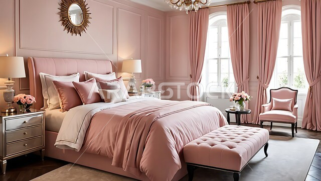 غرفة نوم بتصاميم عصرية، سرير كبير ومريح بتصميم حديث، الأثاث المنزلي الراقي، ديكورات منزلية داخلية للشقق والفلل السكنية في المملكة العربية السعودية، الفنادق والمنتجعات الفاخرة، الواجهات والنوافذ الزجاجية الكبيرة