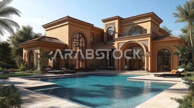  مسابح وحدائق بتصاميم عصرية،الديكورات المنزلية الخارجية للشقق والفلل السكنية في المملكة العربية السعودية، الاهتمام بزراعة الأشجار في حديقة الفيلا، الفنادق والمنتجعات الفاخرة، الواجهات والنوافذ الزجاجية الكبيرة