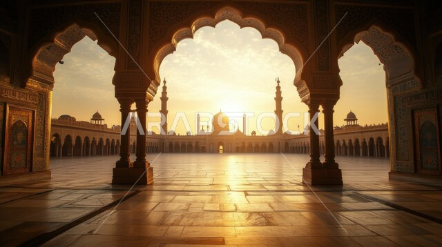 Call of Muslims to perform prayers and duties, architectural engineering art of building mosques in the old Arab style, Islamic designs of domes and minarets in the Kingdom of Saudi Arabia, the concept of worship and drawing closer to God Almighty