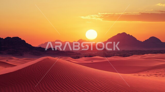 التشكيلات والتكوينات الصخرية, المساحات الواسعة في صحاري المملكة العربية السعودية, الرمال الذهبية الناعمة في الصحراء في وقت غروب الشمس, البيئة والطبيعة الجافة والقاسية, التضاريس والتلال والكثبان الرملية في المناطق الصحراوية