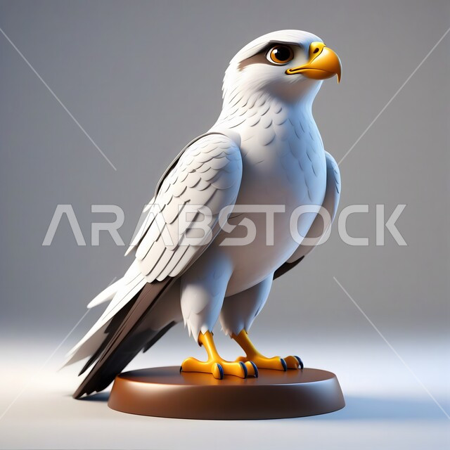 الاهتمام بتربية وتدريب الطيور الجارحة، رمز القوة والتحدي، محميات طبيعية في المملكة العربية السعودية, رسم ثلاثي الابعاد لطائر الصقر حاد البصر, الطبيعة البرية لصقور الشاهين المفترسة, خلفية بيضاء