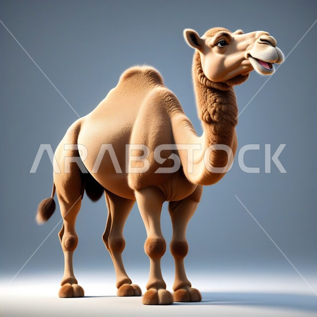 جمل بني عربي اصيل، مفهوم رعاية المواشي والثدييات في المملكة العربية السعودية، وسائل نقل و مواصلات قديمة في الصحراء، رمز الصبر والقدرة على التحمل، الاهتمام في تربية الجمال و الإبل العربية في البادية, خلفية زرقاء