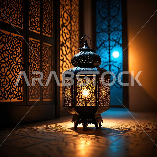 تحف وديكورات تقليدية للاحتفال بشهر الخير, العادات و التقاليد العربية في زينة الاعياد و المناسبات الدينية, اجواء رمضانية روحانية اسلامية, فانوس عربي تقليدي مضيء ليلا
