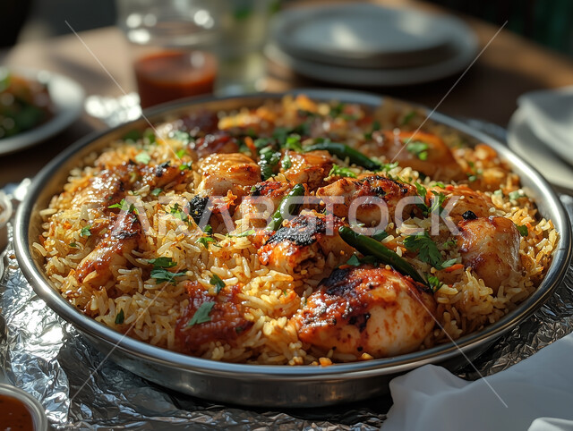 أكلات شعبية عربية خليجية سعودية، فنون التقديم في المطاعم الشرقية، وصفات وأطباق طعام لذيذة صحية، مأكولات وأطباق تقليدية، طبق من أرز الكبسة اللذيذ مع الدجاج المشوي و الخضار