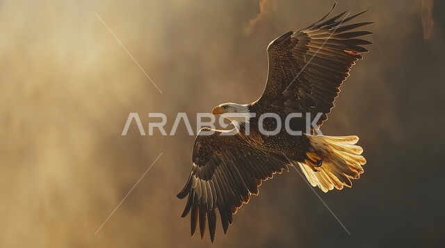 حياة الحيوانات البرية والطيور الجارحة, نسر يحلق بجناحيه الكبيرين في السماء الفسيحة في الصحراء العربية, مفهوم الافتراس وحدة البصر, تنوع الثروة الحيوانية، بدء رحلة الصيد والعثور على فريسة