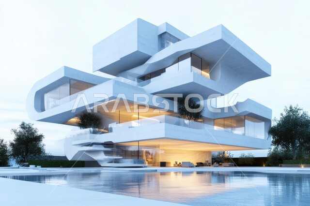  الفن الهندسي المعماري على الطراز الحديث لفلل ومنتجعات والشقق السكنية الفاخرة في المملكة العربية السعودية، الديكورات والتصاميم الخارجية الحديثة لبيت فاخر، الاهتمام في زراعة النباتات الخضراء في حديقة المنزل