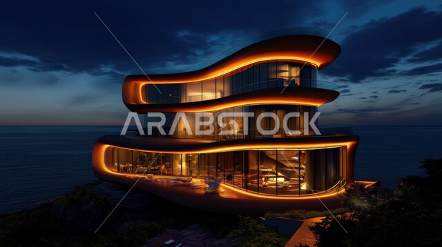  منظر تخيلي مستقبلي للتقدم و النمو العمراني للمنشآت والمباني التجارية ، مفهوم تطوير وتحسين البنية التحتية، الفن الهندسي المعماري للأبراج وناطحات السحاب، رؤية مستقبلية سعودية 2030، الأجواء الضبابية اثناء الليل