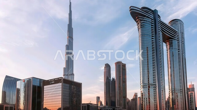 المعالم والأماكن السياحية المشهورة، وجهات جذب واستقطاب السياح من انحاء العالم، برج خليفة الشهير في مدينة دبي، النمو والتطور العمراني للأبراج وناطحات السحاب، الفن الهندسي المعماري الحديث للمباني والمنشآت في الإمارات العربية المتحدة 