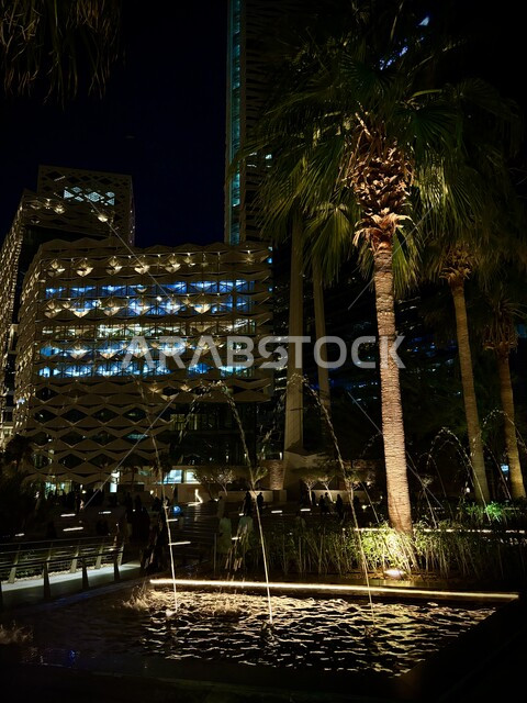 معالم الرياض المشهورة، مركز الملك عبدالله المالي في الرياض بالمملكة العربية السعودية ليلا، الأبراج وناطحات السحاب المضيئة، النمو والتطور الهندسي المعماري المتميز بالسعودية, الأبراج الاقتصادية والمالية "كافد ", طرق و شوارع المملكة
