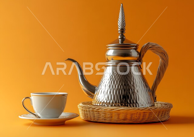 العادات والتقاليد القديمة، دله قهوة عربية نحاسية مع فنجان، مفهوم إكرام الضيف وحسن الاستقبال، تقديم المشروبات الساخنة، جودة المنتجات المحلية الوطنية
