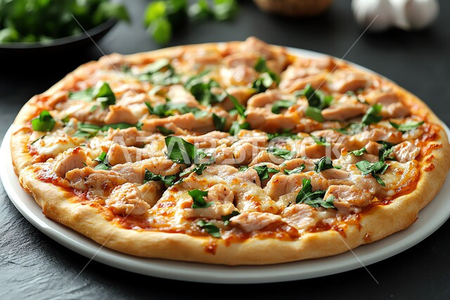  بيتزا الدجاج المشوي مع الخضروات، وجبة ذات قيمة غذائية عالية، وصفات المطبخ السعودي للمعجنات والفطائر، أطعمة غنية بالبروتينات والنكهات الشهية، مطاعم للمأكولات العربية الشرقية