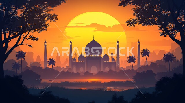 ديكورات ومساجد في الأجواء الرمضانية الروحانية، بطاقات اسلامية تقليدية للاحتفال بقدوم شهر الخير، الفن الاسلامي لاماكن العبادة والطاعة، هلال شهر الخير، إضاءة وزينة رمضان المبارك