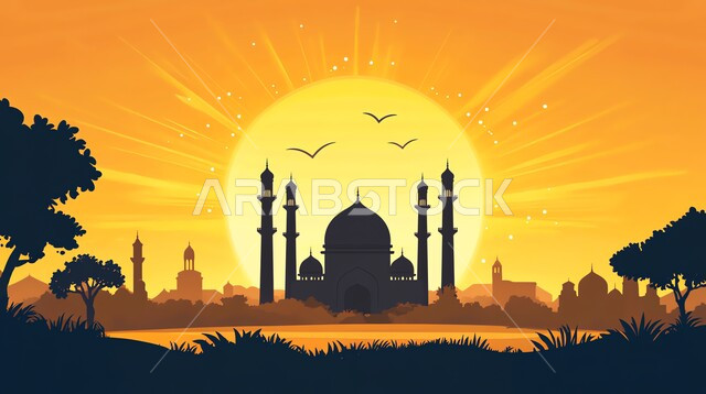 ديكورات ومساجد في الأجواء الرمضانية الروحانية، بطاقات اسلامية تقليدية للاحتفال بقدوم شهر الخير، الفن الاسلامي لاماكن العبادة والطاعة، هلال شهر الخير، إضاءة وزينة رمضان المبارك