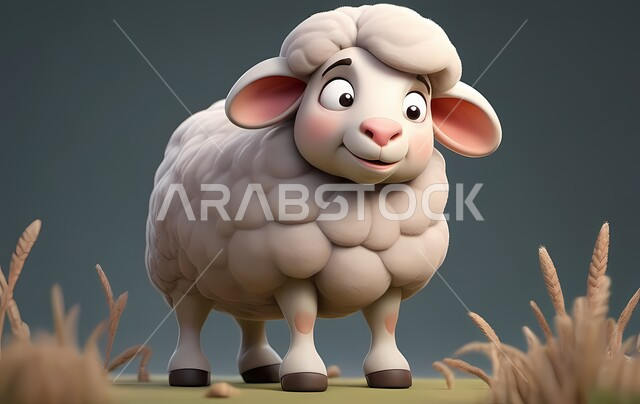 أضحية وقربان عيد الأضحى المبارك, الاحتفال بالأعياد والمناسبات الدينية الاسلامية، رسوم كرتونية ثلاثية الأبعاد لخروف أبيض, الثروات الحيوانية في المملكة العربية السعودية, رعي الخرفان والمواشي, الاهتمام والعناية بالأغنام والثدييات