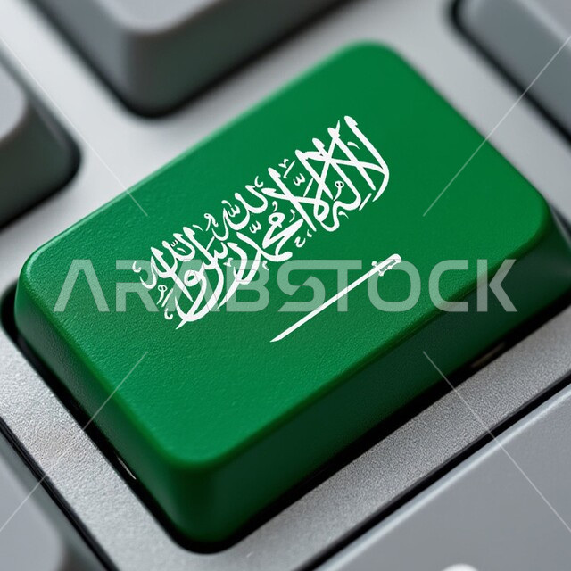 مفهوم التعليم عن بعد باستخدام التكنولوجيا, استخدام الأجهزة الذكية والمتطورة, صورة مقربة للوحة مفاتيح جهاز الحاسوب، الاحتفال بذكرى اليوم الوطني السعودي، شركات ومكاتب في  السعودية، أدوات وأغراض شخصية