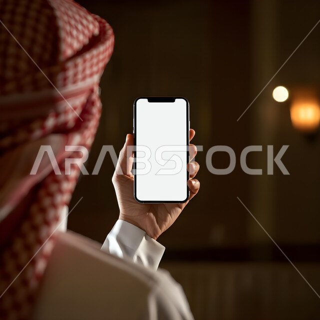 Marketing ads and promotions, close-up from the back of a Saudi Arabian ...
