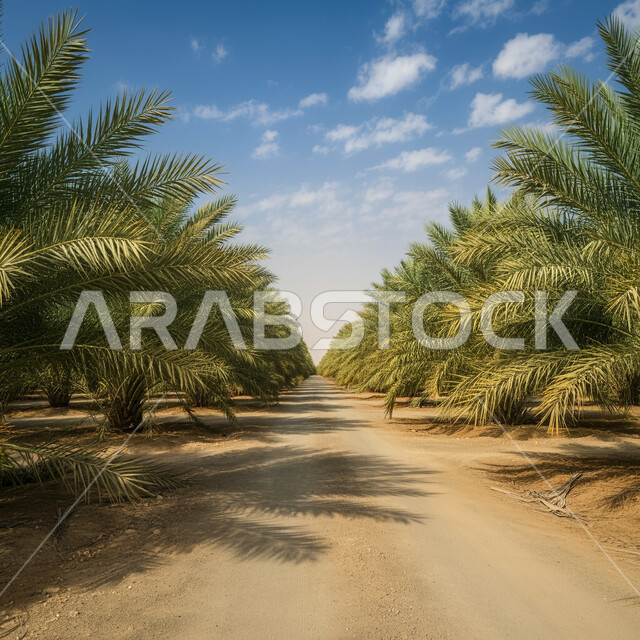 محميه طبيعيه لزراعة اشجار النخل في النهار، واحات ومزارع النخيل الخضراء في المملكة العربية السعودية، حقول واراضي زراعيه، منتجات عربية محلية وطنية، محصول التمر والرطب السعودي