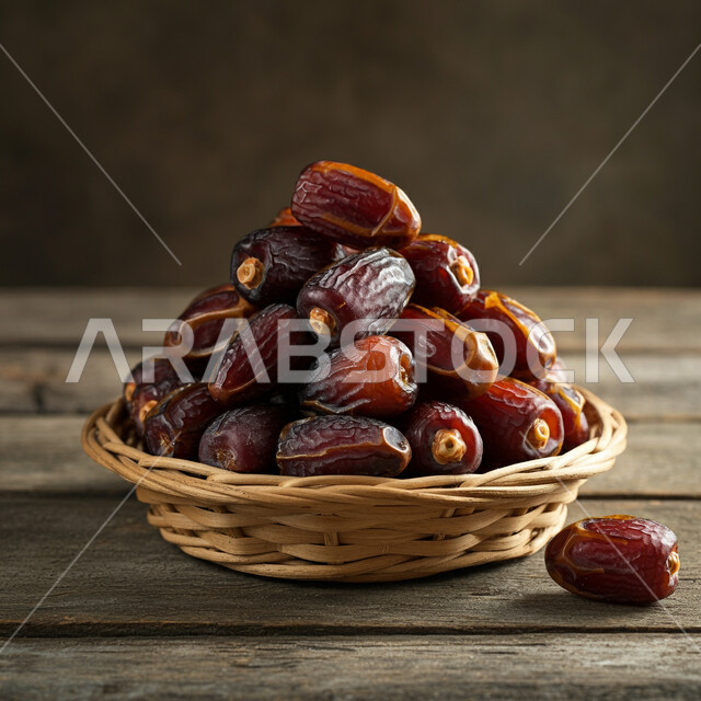 وجبة غذائية عالية الأهمية، غذاء صحي ومفيد، منتجات ومحاصيل زراعية محلية وطنية، سلة مليئة بحبات التمر الطازجة، تمور صحية لذيذة، ضيافة رمضانية شهية