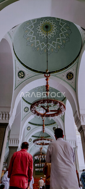 A picture from inside the Quba Mosque in Medina, Saudi Arabia, worship and getting closer to God, tourist religious monuments, tourism in Saudi Arabia, Muslims praying at Quba Mosque in Saudi Arabia