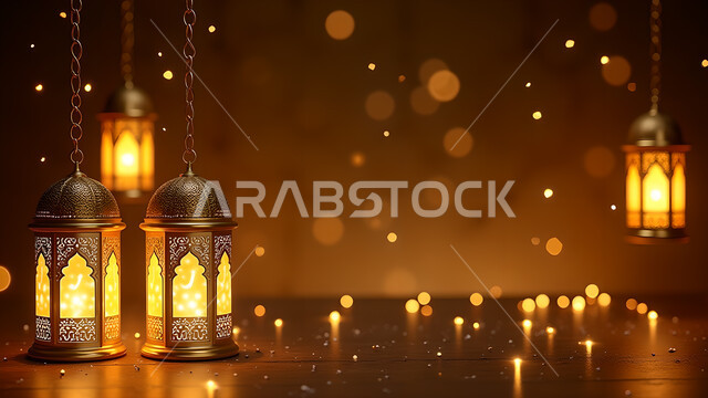 الاحتفال بالمناسبات الدينية الإسلامية, البهجة بقدوم رمضان المبارك, زينة واكسسوارات وديكورات شهر الخير, فوانيس تقليدية معدنية مزخرفة مضيئة, الأجواء الرمضانية الروحانية في المملكة العربية السعودية