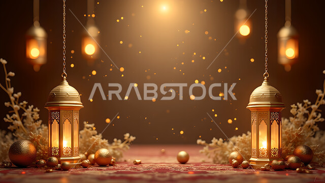 الاحتفال بالمناسبات الدينية الإسلامية, البهجة بقدوم رمضان المبارك, زينة واكسسوارات وديكورات شهر الخير, فوانيس تقليدية معدنية مزخرفة مضيئة, الأجواء الرمضانية الروحانية في المملكة العربية السعودية