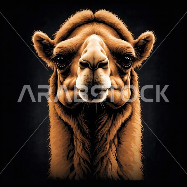 تربية الجمال في المحميات الطبيعية, مزارع للاهتمام بالابل في المملكة العربية السعودية, رسم توضيحي ثلاثي الأبعاد لجمل عربي أصيل, رعاية الثدييات والمواشي, مفهوم العناية بحيوانات الركوب, خلفية سوداء