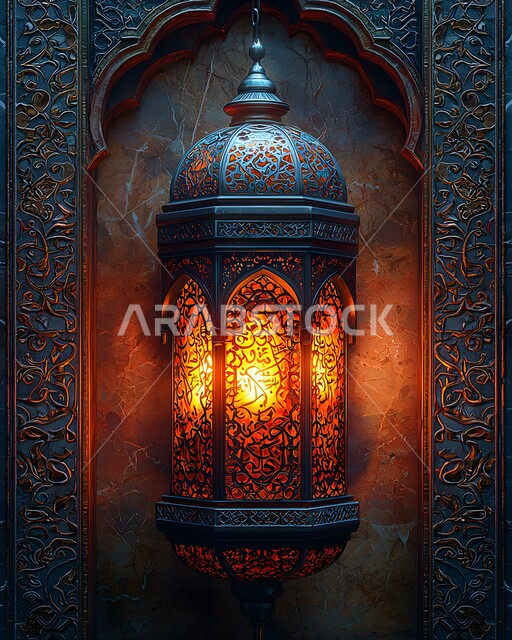 الأجواء الروحانية في الأيام الفضيلة, زينة و ديكورات و أنوار الاحتفالات بالمناسبات و الأعياد الدينية الإسلامية, البهجة بقدوم رمضان المبارك, أضواء و مصابيح عربية تقليدية, الاستعداد لاستقبال الشهر الفضيل، فانوس عربي معدني مزخرف مضيء