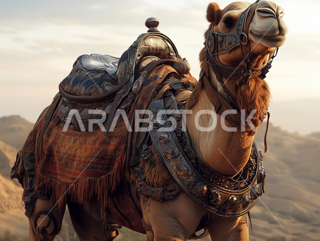 الرعاية والعناية بالثدييات والمواشي, جمل يقف على الرمال الذهبية الناعمة في الصحراء, محميات طبيعية لتربية الجمال في المناطق الصحراوية, التشكيلات والتكوينات والكثبان الرملية, مزارع للاهتمام بالابل في صحاري المملكة العربية السعودية