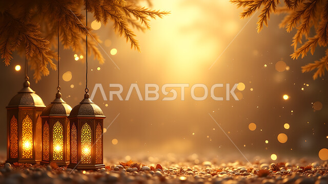 الاحتفال بالمناسبات الدينية الإسلامية، فوانيس تقليدية معدنية مزخرفة مضيئة, البهجة بقدوم رمضان المبارك, زينة واكسسوارات وديكورات شهر الخير, الأجواء الرمضانية الروحانية في المملكة العربية السعودية