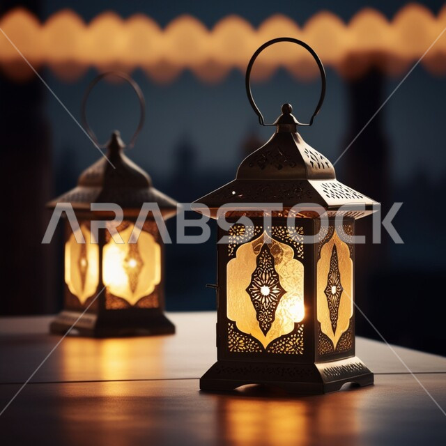  أضواء وأنوار وديكورات المناسبات الاسلامية والدينية، الاحتفال بشهر رمضان المبارك بوضع الفوانيس المتوهجة في رحاب وساحات المساجد، تحف تقليدية للاستعداد لقدوم شهر الخير، الأجواء الرمضانية الروحانية، مصابيح عربية معدنية مزخرفة مضيئة
