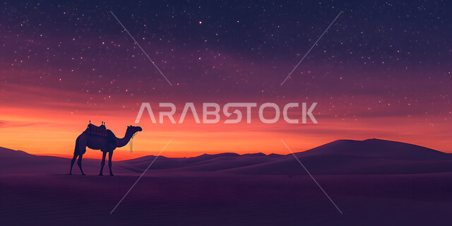 التشكيلات والتكوينات والكثبان الرملية, مزارع للاهتمام بالابل في صحاري المملكة العربية السعودية, جمل يقف على الرمال الذهبية الناعمة في الصحراء, رعاية الثدييات والمواشي, محميات طبيعية لتربية الجمال في المناطق الصحراوية