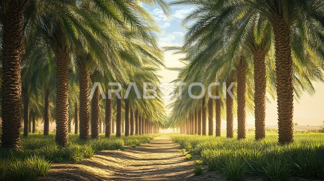  مزارع إنتاج التمور الفاخرة، حقول أشجار النخيل المثمرة في المملكة العربية السعودية، محاصيل ومنتجات وطنية محلية، الأراضي الزراعية و المحميات الطبيعية الخصبة، الاهتمام بالتشجير والزراعة، الرمال الذهبية الناعمة