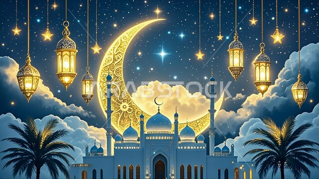 زينة وديكورات الاحتفال بالمناسبات الدينية الإسلامية, البهجة بقدوم رمضان المبارك، فوانيس عربية تقليدية معلقة, الفن الهندسي المعماري لبناء المساجد في المملكة العربية السعودية, هلال الشهر الفضيل، الأجواء الروحانية في الأيام الفضيلة