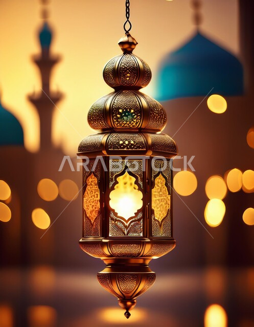 الأجواء الروحانية في الأيام الفضيلة، فانوس عربي تقليدي معدني مضيء معلق، تحف وديكورات تقليدية, البهجة بقدوم رمضان المبارك، العادات والتقاليد العربية في زينة وديكورات الاحتفال بالمناسبات الدينية الإسلامية