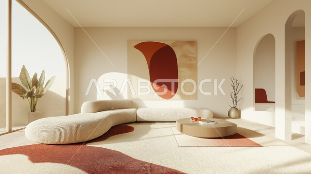 ديكورات عصرية ومبتكرة للشقق والفلل السكنية في المملكة العربية السعودية، أثاث منزلي راقي ومريح بألوان هادئة, غرفة جلوس فاخرة، اللوحات الفنية المعلقة، غرف معيشة بتصاميم عصرية حديثة, التحف والديكورات الداخلية الأنيقة