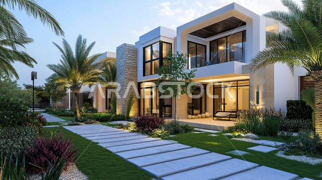 الفن الهندسي المعماري والتصميم المتطور للفلل السكنية في المملكة العربية السعودية، الواجهات الزجاجية والنوافذ الكبيرة, الاهتمام بزراعة النباتات والاشجار في حديقة المنزل, ديكورات وتصاميم خارجية عصرية متميزة على الطراز الحديث