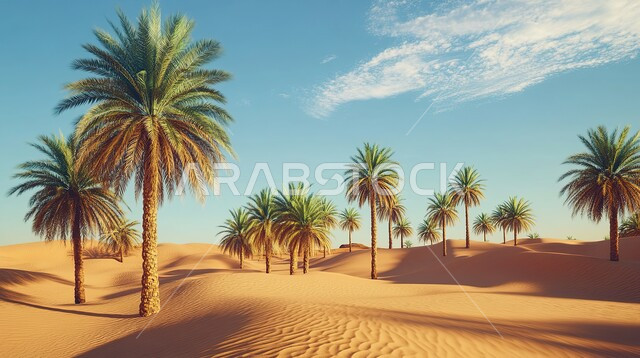 نمو وانتشار أشجار النخيل المناطق الصحراوية, التشكيلات والتكوينات والكثبان الرملية, المساحات الواسعة في صحاري المملكة العربية السعودية, الرمال الذهبية الناعمة في الصحراء, البيئة والطبيعة الجافة والقاسية