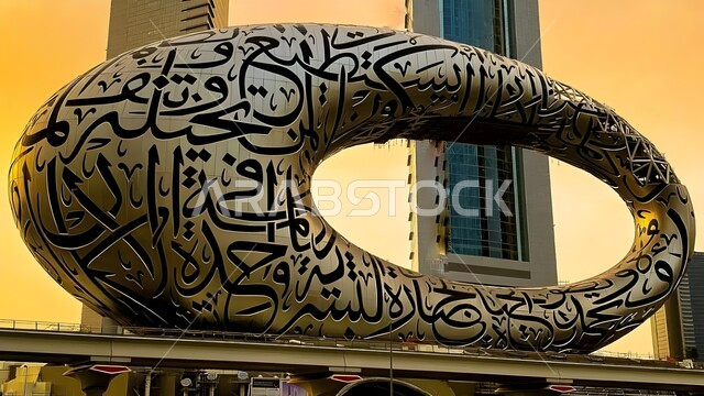 التصاميم والديكورات المتميزة، صورة مقربة لمتحف المستقبل في إمارة دبي، الأماكن والمعالم السياحية المشهورة في الإمارات العربية المتحدة، الفن الهندسي المعماري للأبراج وناطحات السحاب على الطراز الحديث، رؤية مستقبلية إماراتية