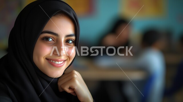 الاهتمام بالأناقة والمظهر الخارجي, مفهوم الأنوثة والنعومة, أزياء محجبات عصرية أنيقة, صورة مقربة لشابة عربية خليجية سعودية ترتدي الحجاب تقف بتعابير الثقة والاعتزاز بالنفس