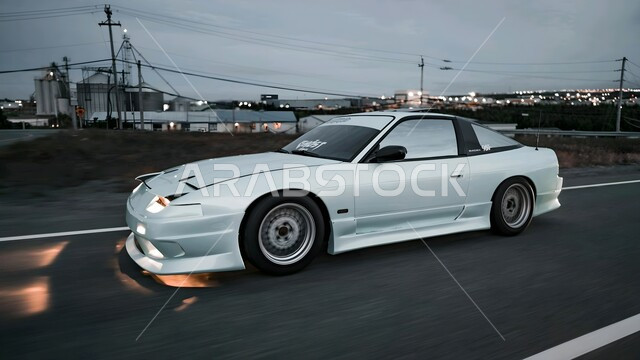 العلامات التجارية المشهورة, وسائل النقل البرية الحديثة، معرض السيارات المتميز في دولة الكويت، مركبة من الطراز الرفيع، فعاليات ومعارض المركبات الأنيقة، سيارة نيسان بيضاء فخمة مركونة في احدى الطرقات