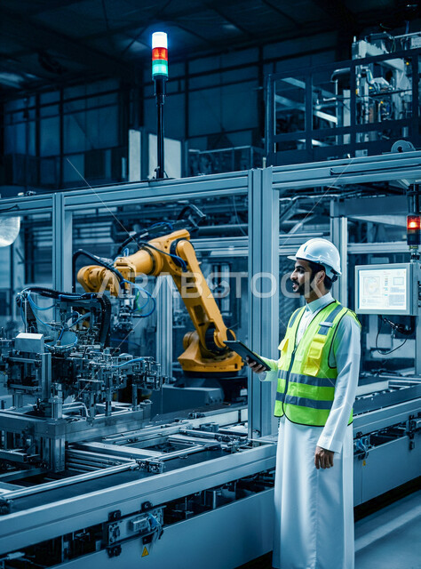 دمج روبوتات الذكاء الاصطناعي مع الصناعات, اعتماد التشغيل الآلي, التطور والتحول التقني والتكنولوجي الحديث, الكفاءة في التصنيع والإنتاج وتحقيق الثورة الصناعية, مهندس عربي سعودي خليجي يتابع سير الأعمال, رؤية سعودية  مستقبلية 2030 