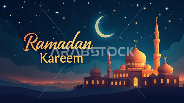 الفن الهندسي المعماري لبناء المساجد في المملكة العربية السعودية، أجواء روحانية رمضانية، نداء المسلمين لأداء العبادات والفرائض، التهنئة بقدوم شهر الخير، تصاميم وزخارف دينية، مخطوطة رمضان كريم باللغة الانجليزية، الاحتفال بالمناسبات الإسلامية السعيدة