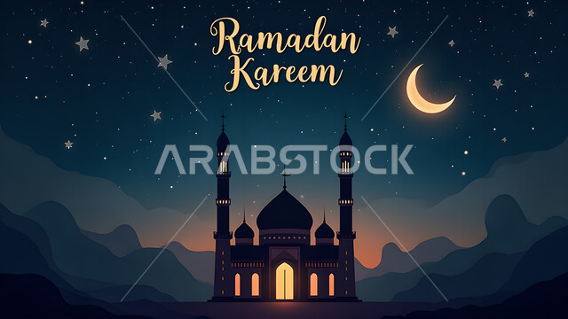 الفن الهندسي المعماري لبناء المساجد في المملكة العربية السعودية، أجواء روحانية رمضانية، نداء المسلمين لأداء العبادات والفرائض، التهنئة بقدوم شهر الخير، تصاميم وزخارف دينية، مخطوطة رمضان كريم باللغة الانجليزية، الاحتفال بالمناسبات الإسلامية السعيدة