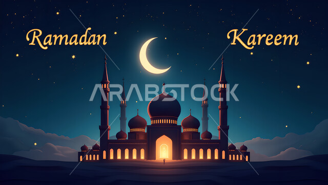 الفن الهندسي المعماري لبناء المساجد في المملكة العربية السعودية، أجواء روحانية رمضانية، نداء المسلمين لأداء العبادات والفرائض، التهنئة بقدوم شهر الخير، تصاميم وزخارف دينية، مخطوطة رمضان كريم باللغة الانجليزية، الاحتفال بالمناسبات الإسلامية السعيدة