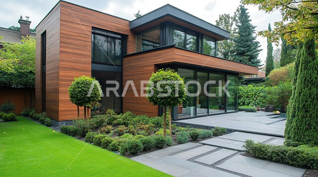 الاهتمام بزراعة الأشجارونباتات الزينة في حدائق المنازل, التصاميم الخارجية المتميزة, الديكورات العصرية الحديثة, الفن الهندسي المعماري على الطراز الحديث, التصميم المتطور للفلل السكنية في المملكة العربية السعودية, النوافذ والواجهات الزجاجية الكبيرة