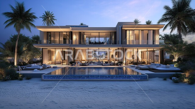 التصاميم العصرية على الطراز الحديث, الفن الهندسي المعماري والتصميم المتطور للفلل السكنية في المملكة العربية السعودية، الواجهات الزجاجية والنوافذ الكبيرة, الاهتمام بزراعة النباتات والأشجار في حديقة المنزل, الديكورات الخارجية المتميزة