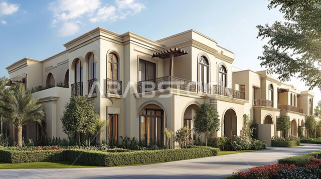 Distinctive exterior decorations, modern designs in a modern style, architectural engineering art and advanced design of residential villas in the Kingdom of Saudi Arabia, interest in planting plants and trees in the home garden